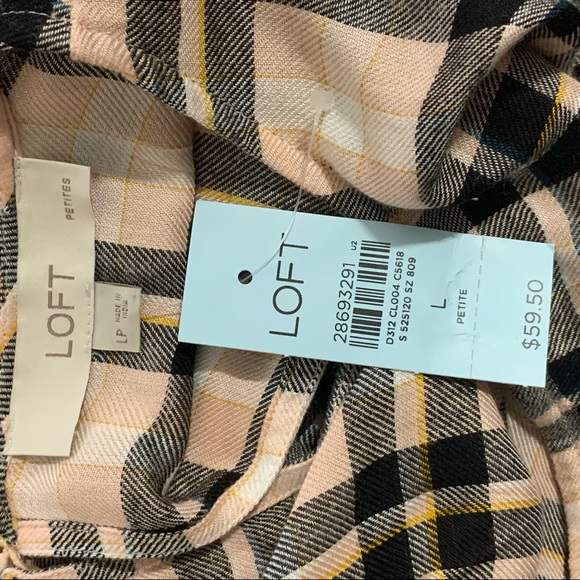 ❌sold❌NWT LOFT Petite Plaid Ruffle Blouse LARGE Petite - Picture 3 of 6